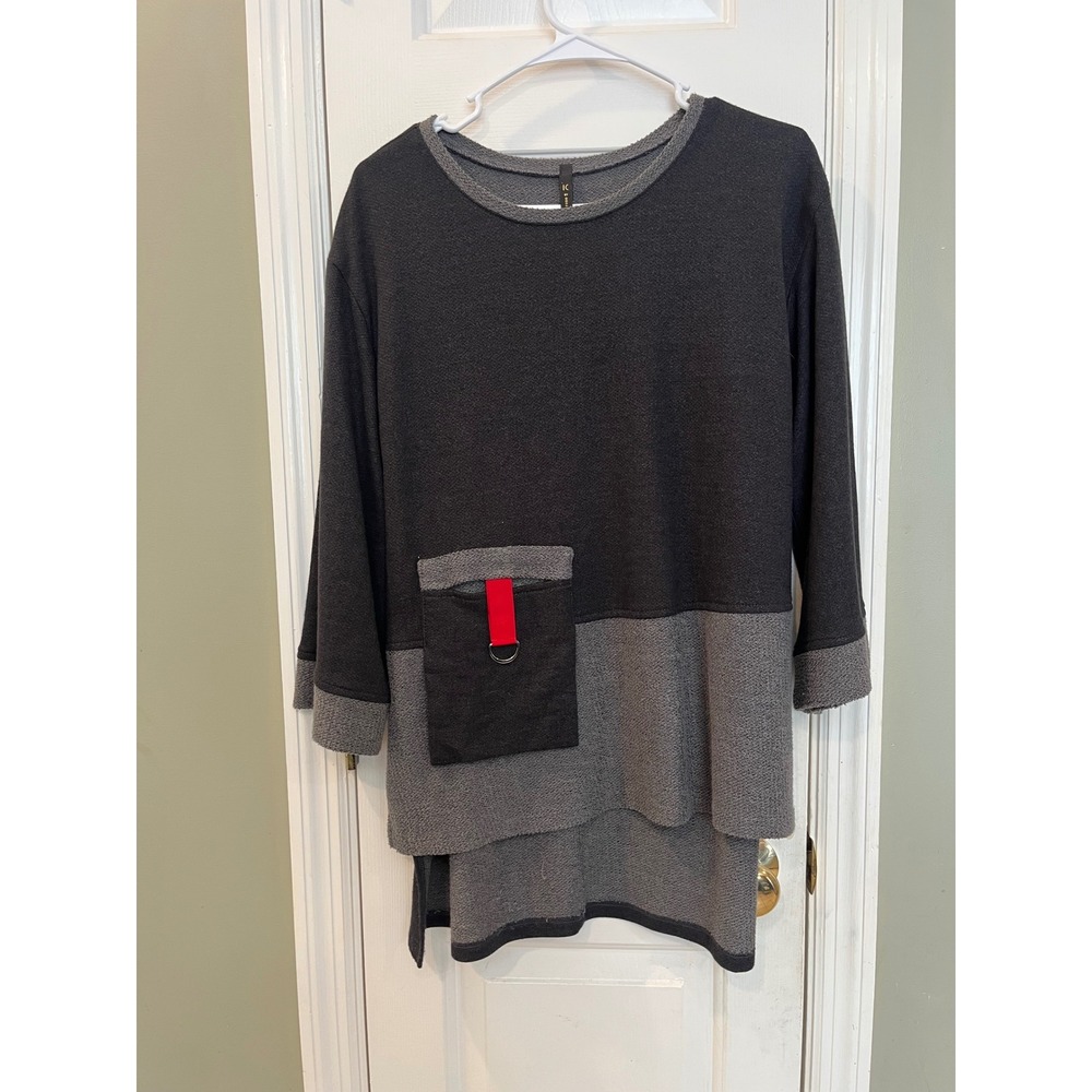 IC by Connie K Womens Gray Colorblock Tunic Top Pocket D-Ring 3526T Small